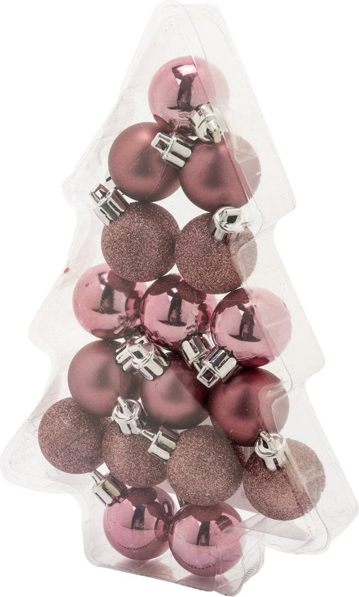 CosyHome 17x stuks kleine kunststof kerstballen roze 3 cm mat/glans/g