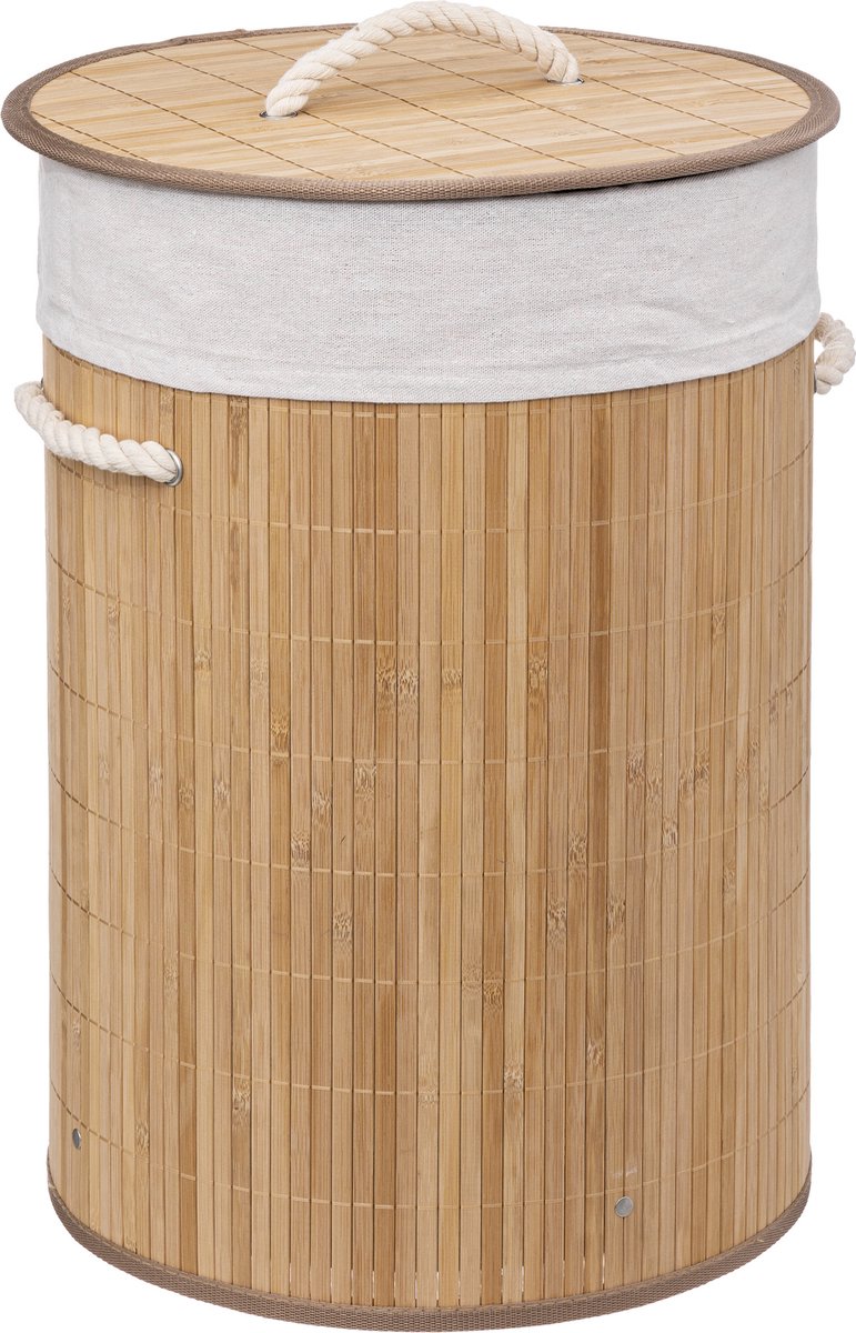 Kameel genade lekkage 5Five Ronde Wasmand met deksel en handvaten - Bamboe - 48 liter – beaubybo