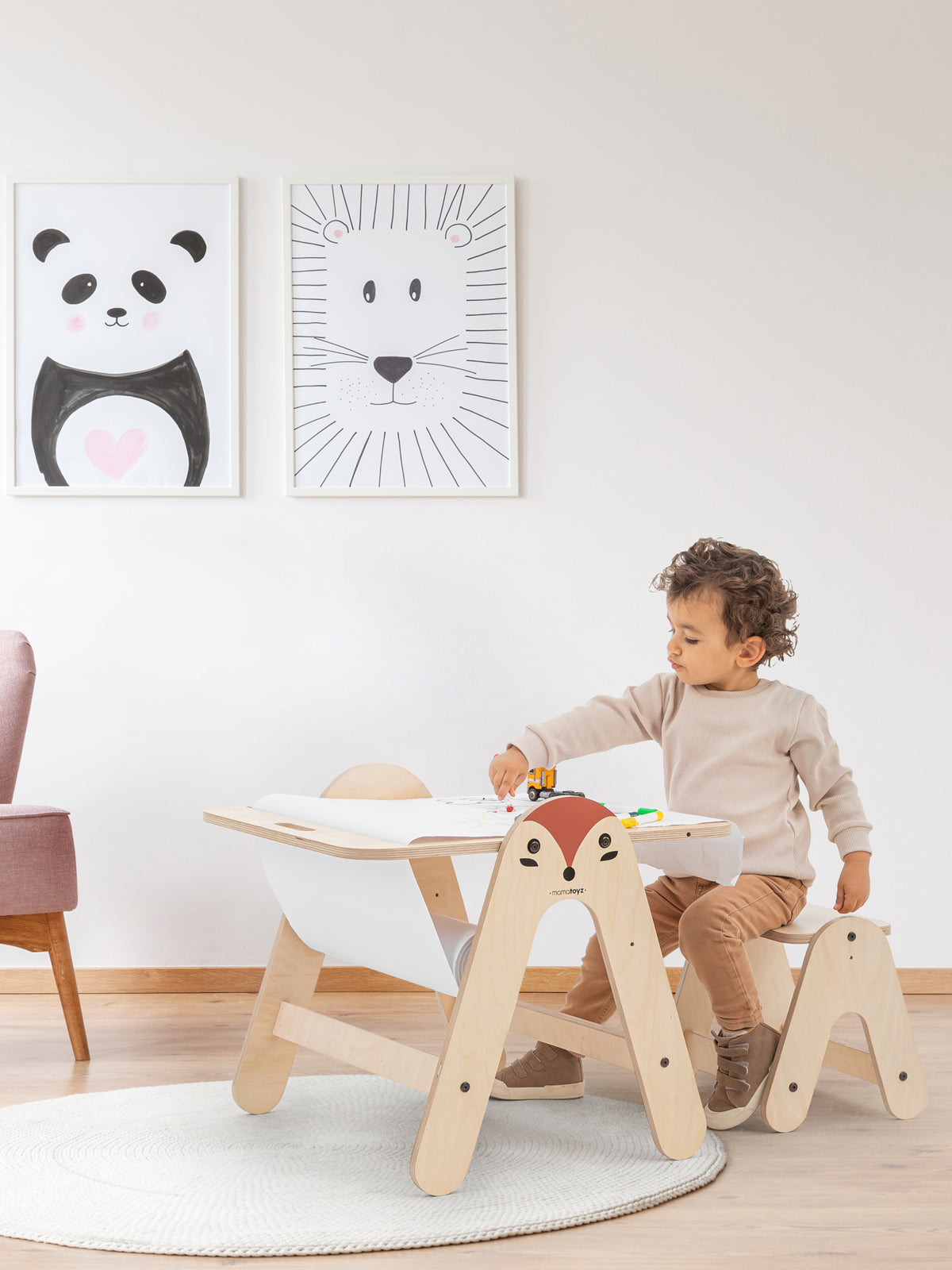 Mamatoyz Fox Houten 2-in-1 activiteiten tafel/Schrijfbord - 43x60x78cm - Beige