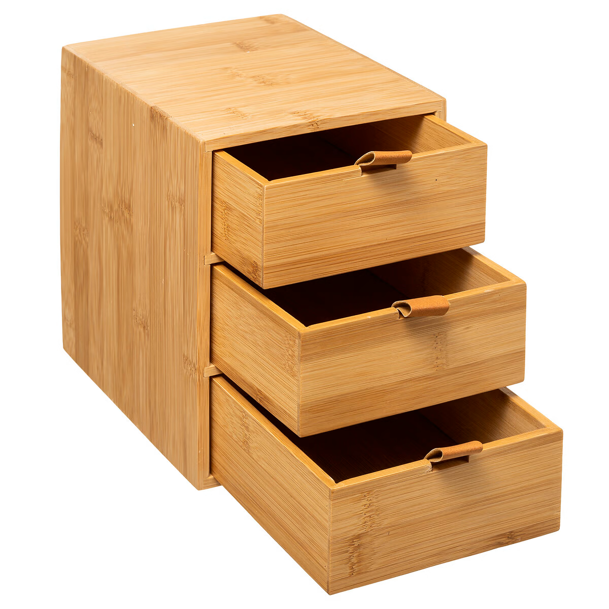 5Five Bamboe Ladenblok met 3 laden en leren handvaten - 20x15x21cm - Naturel