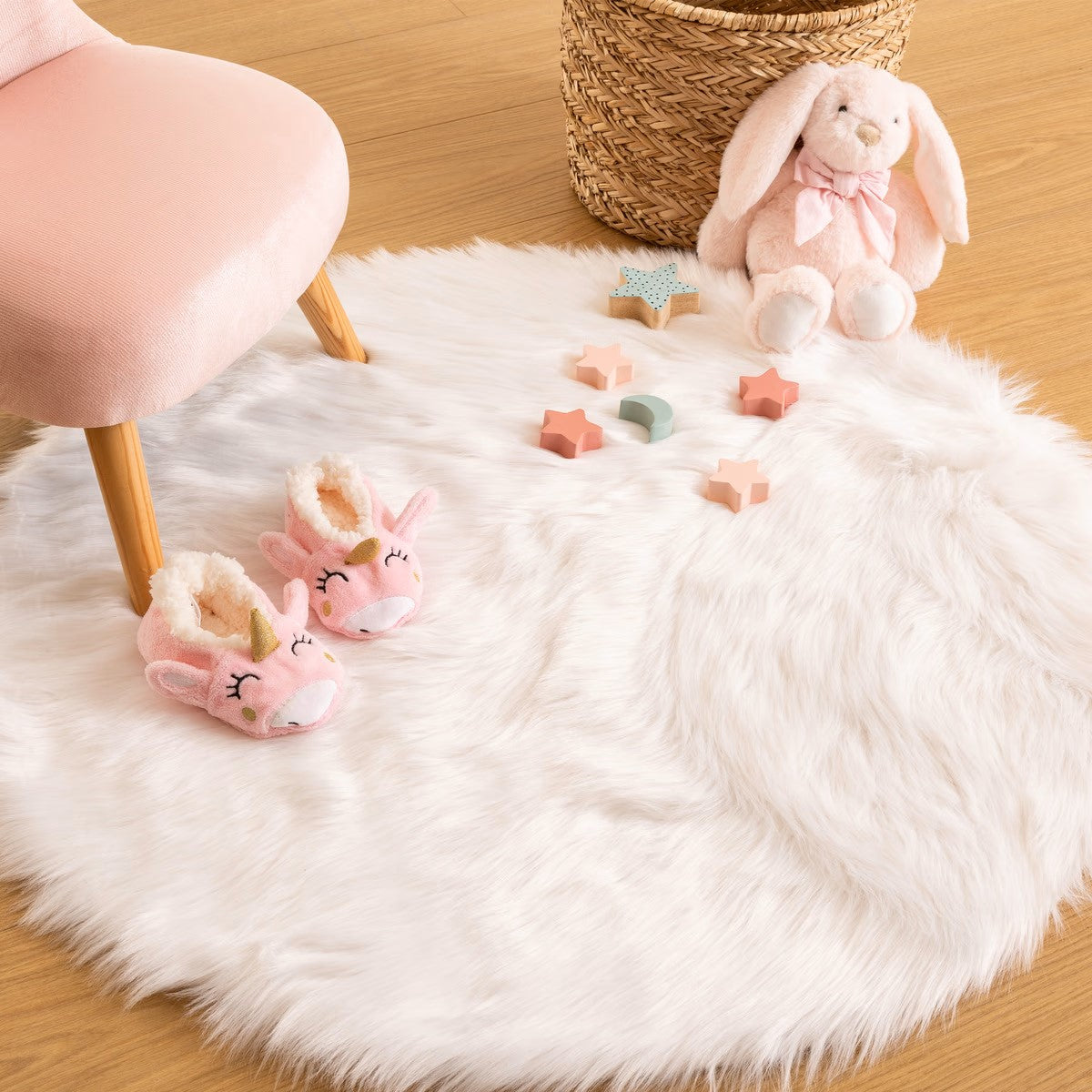 Atmosphera Kids Vloerkleed faux fur - Ø90cm - Wit