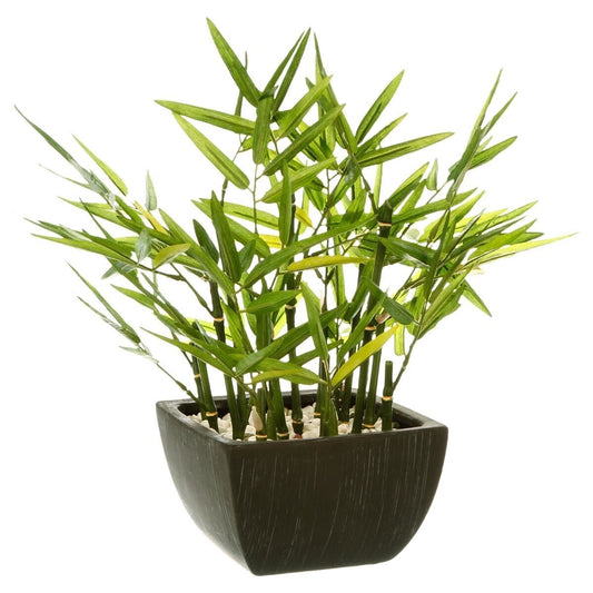 Plante Artificielle Atmosphera - Bambou avec Pot - 35x33x33cm - Vert/Noir