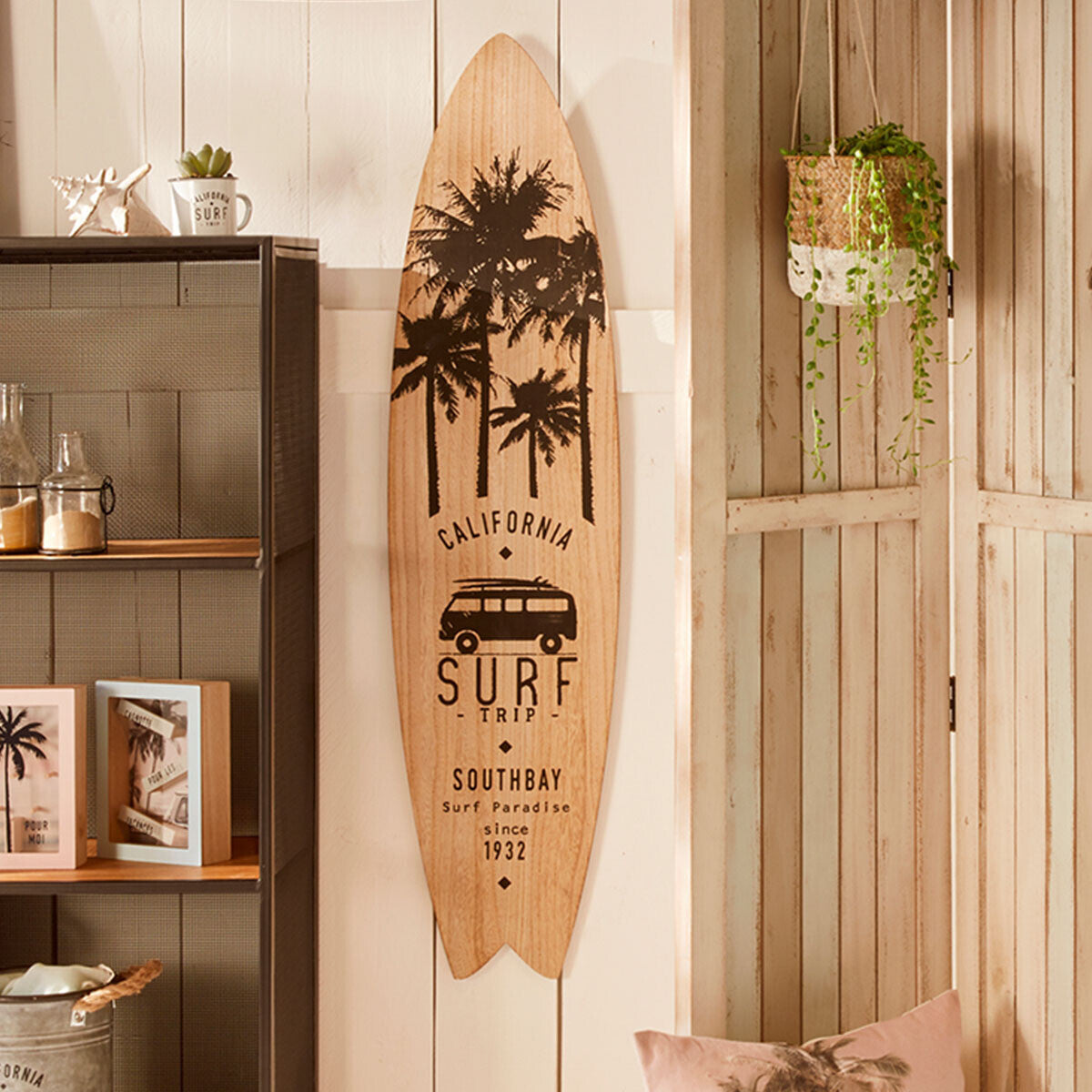 Atmosphera Wanddecoratie surfplank South 110x27cm - Multi