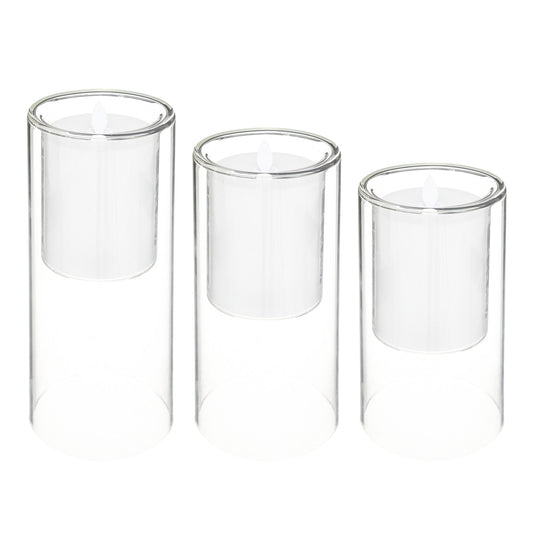 Atmosphera LED kaarsen met dubbel glas - Set van 3 stuks - Ø10xH25/20/15cm