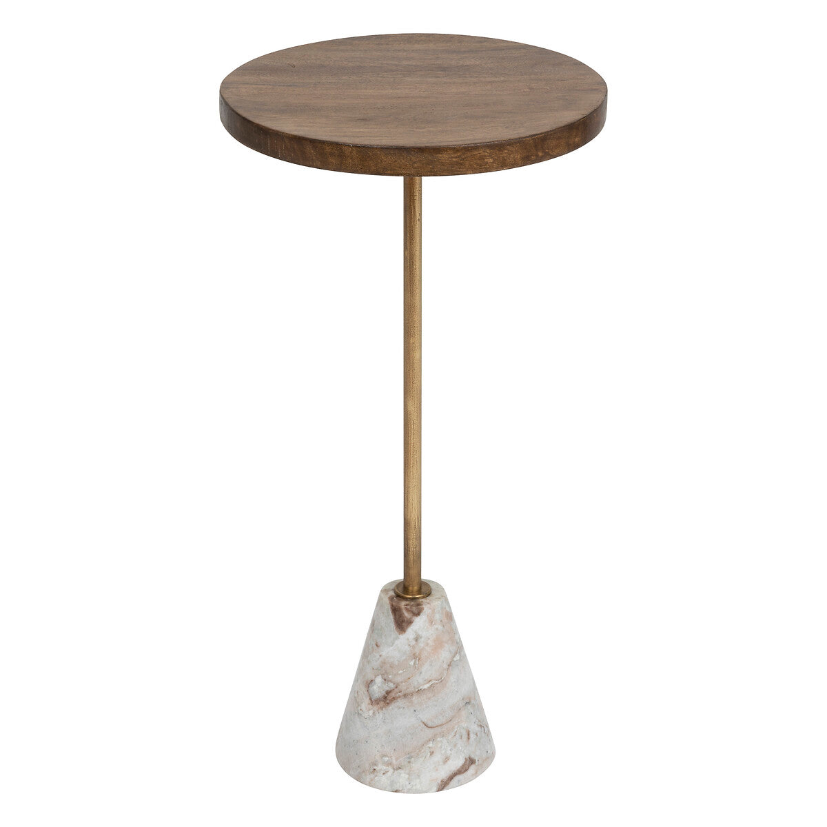 BEAU Yara wooden/marble side table - Ø35xH61cm - Brown