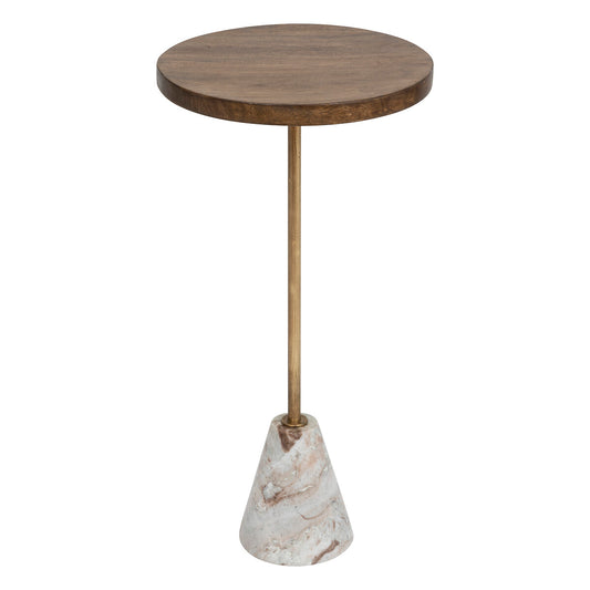 Table d'appoint BEAU Yara en bois/marbre - Ø35xH61cm - Marron