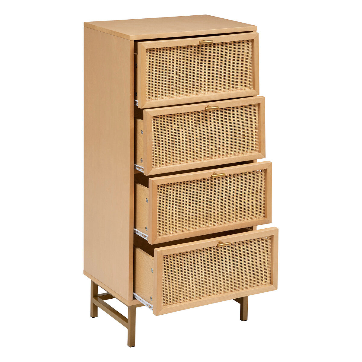 BEAU Adeva birch/rattan 4L chest of drawers - L50xD35xH107cm - Beige