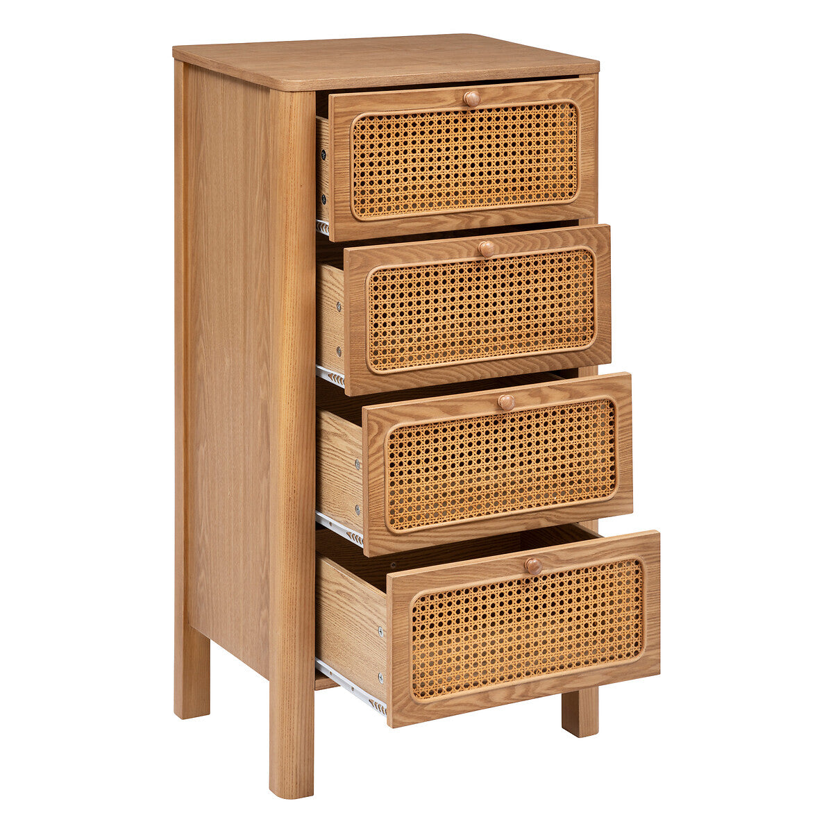 BEAU Ashley ash/rattan 4L chest of drawers - L55xD38xH103cm - Brown