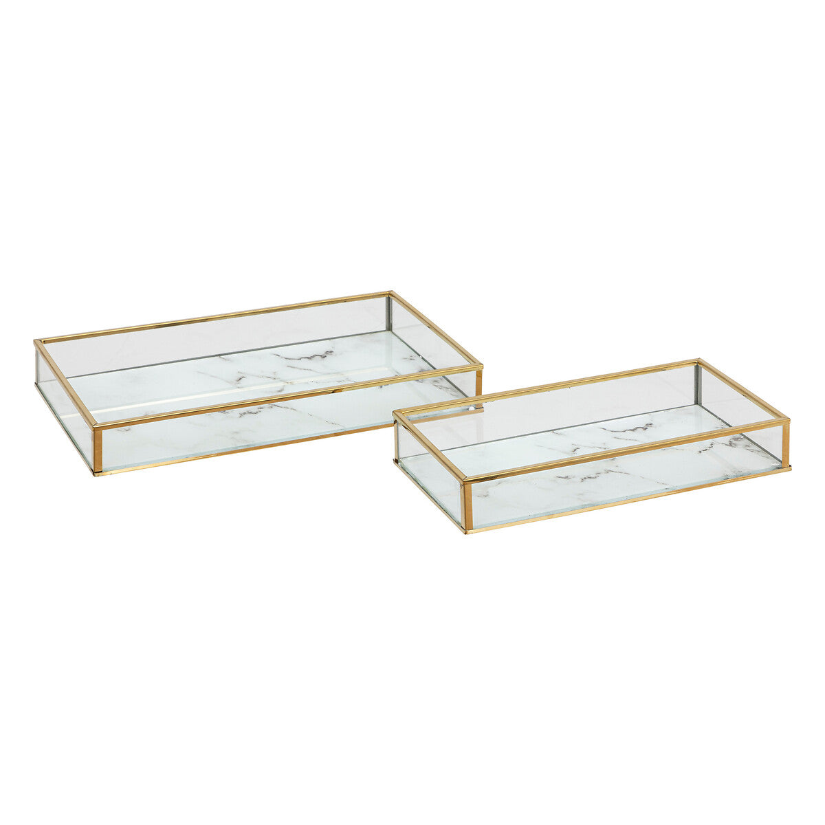 Atmosphera Rosio Keramische bakjes set van 2 stuks - Marmereffect - Wit