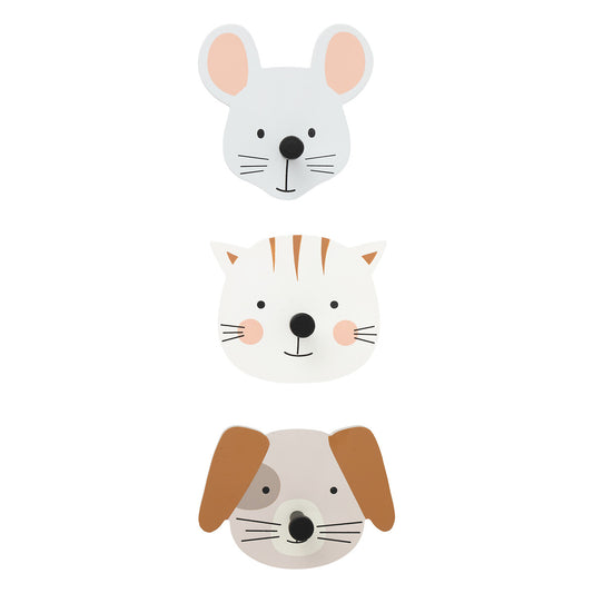 Atmosphera Kids Porte-manteau Animal - Lot de 3 pièces - Souris, chat et chien - Multi