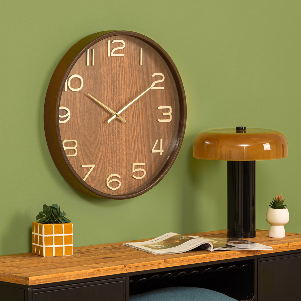 Atmosphera Ivana Horloge Murale - Bois - Plastique - Dia 38 cm