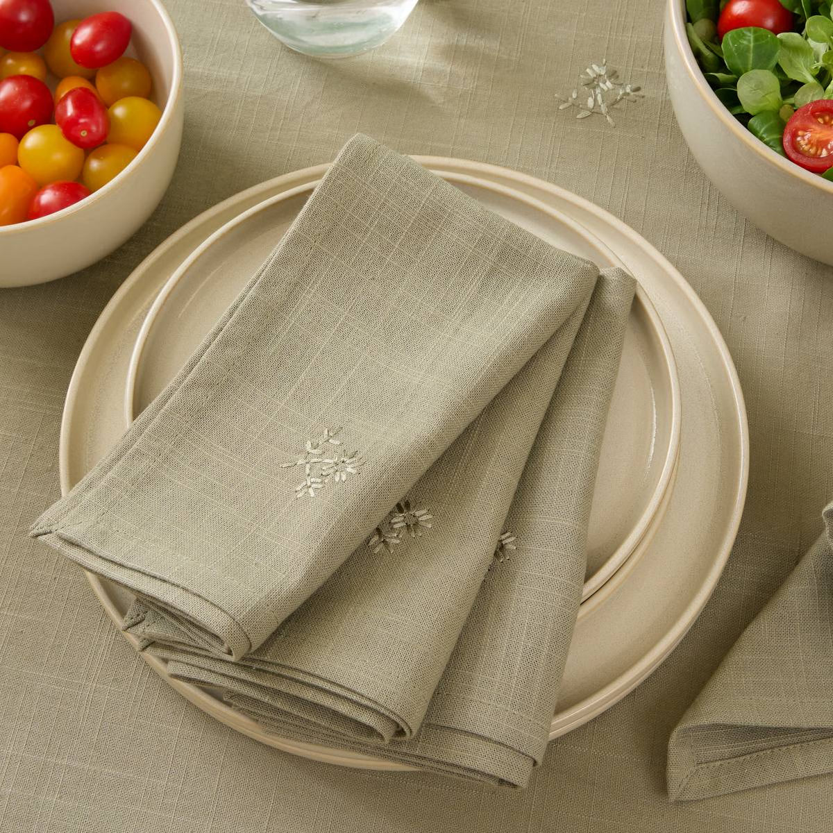 Atmosphera Cotton Joy Napkins - 4 pieces - Fabric napkins - 40x40cm - Khaki green