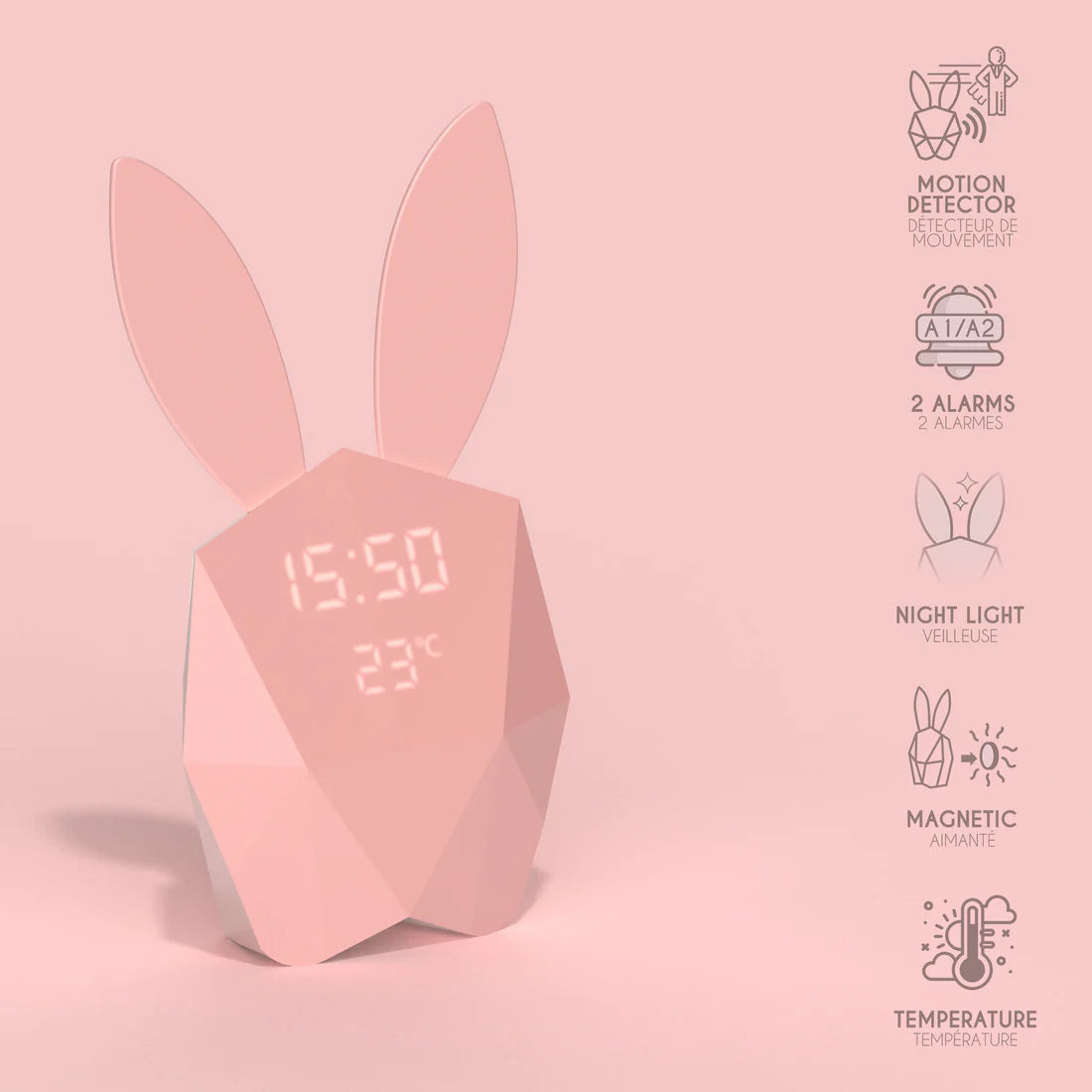 MOB Cutie Clock / Clock Connect - Horloge Lapin - Rose