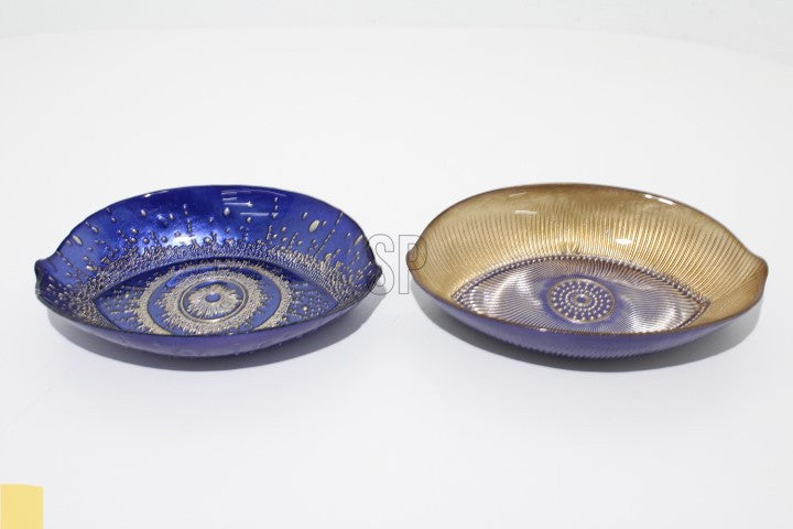 Home & Styling Hamsa Oog Bord - Set van 2 stuks - Glas - 21x15cm - Blauw/Goud