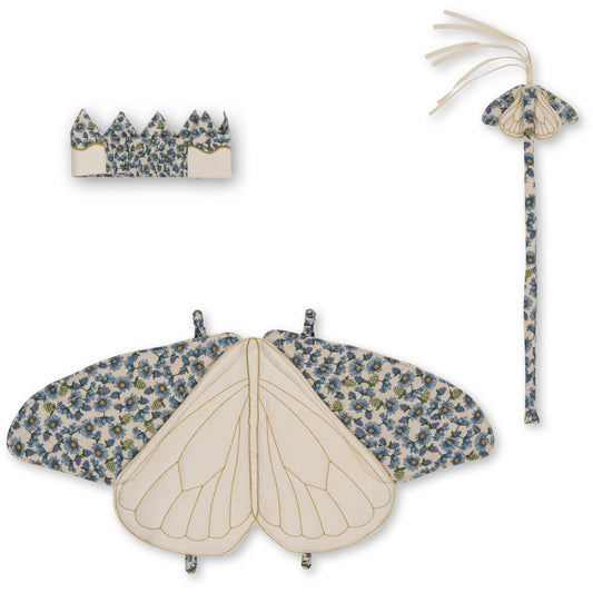 Konges Sløjd Verkleedpak vlinderkostuum met staf - Vleugels + kroon + staf - Marguerit blue