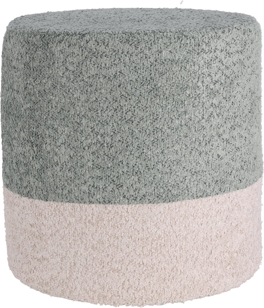 Home & Styling Bouclé Poef - Ø35xH34cm - Blauw/Beige