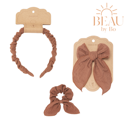 BEAU by Bo Mrs Ertha Accessoires pour cheveux - Bandeau + Chouchou + Pince avec nœud - Rouillé