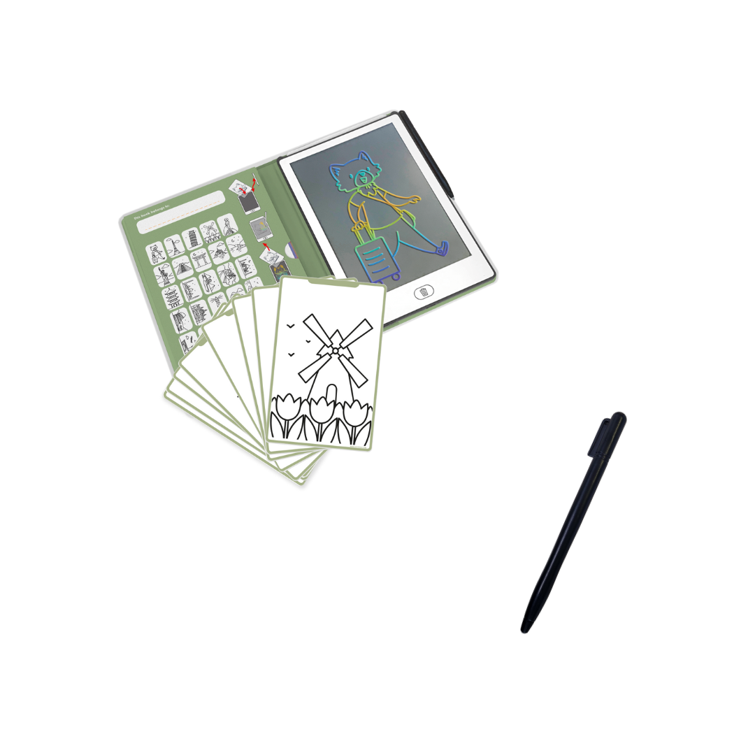 BEAU by Bo Kidywolf Kidydraw Mini Tekenboek met LCD-scherm - Reizen + Extra Pennetje