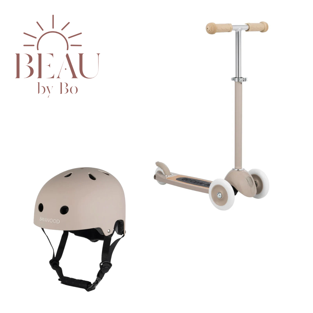 Bundel Banwood Vintage Scooter + Fietshelm - Beige