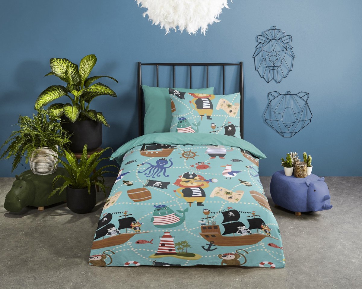 Good Morning Kids Housse de couette Terre et Mer - 140x220cm + 60x70cm - Lot de 2 - Multi