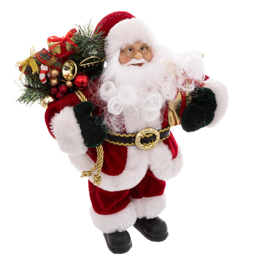 Fééric Lights and Christmas Velvet Standing Santa - H30cm - Christmas decoration - Red