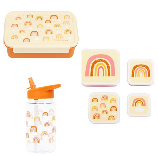 A Little Lovely Company Back to school set - Drinkfles/4 Snackdozen/Bentobox - Regenbogen