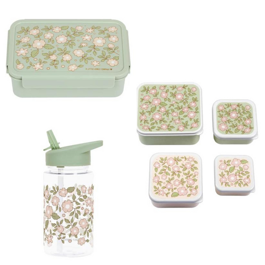 Une petite entreprise de retour à l'école de retour à l'école - bouteille de boisson / 4 boîtes de collations / Bentobox - Blossom Saliegtroen