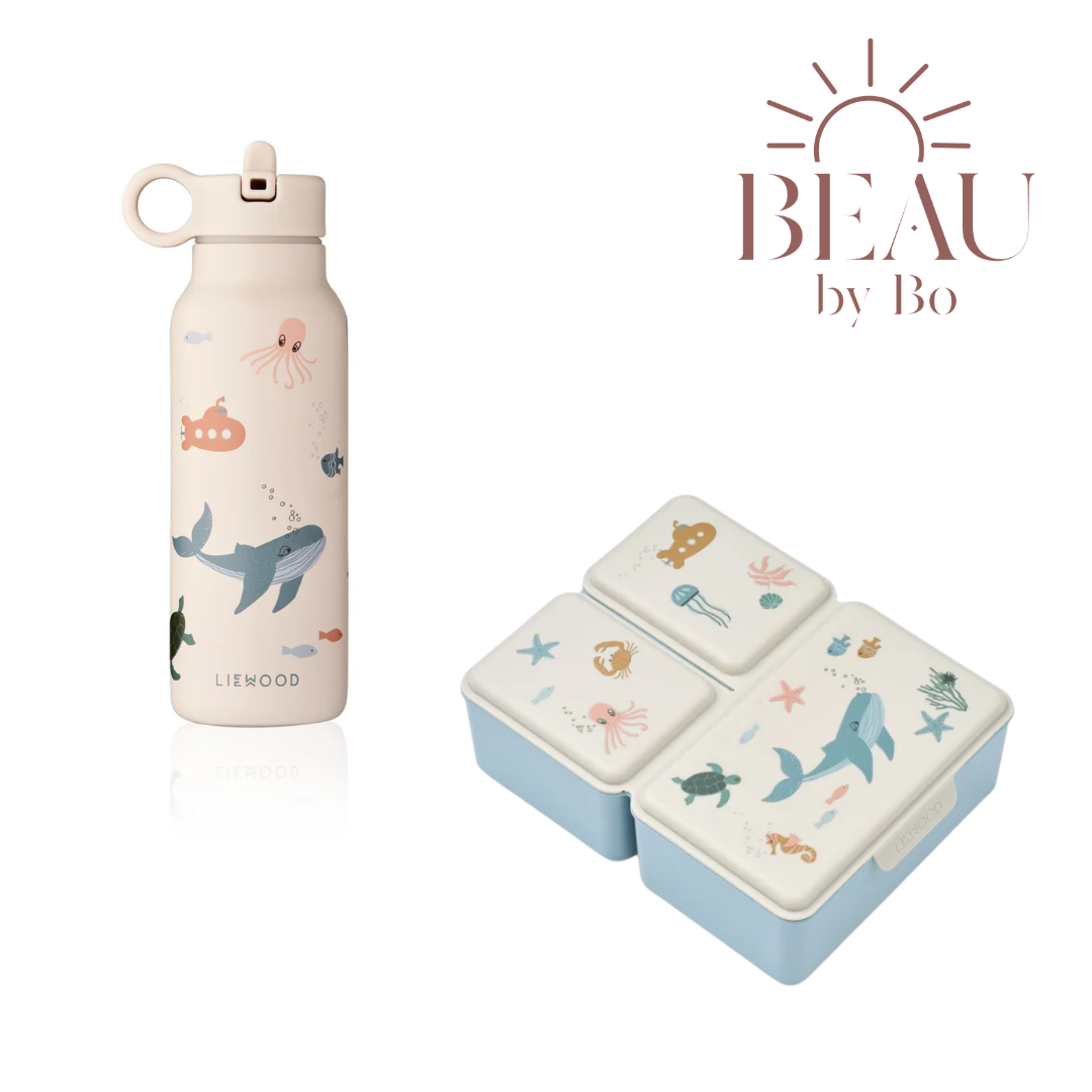 Bundel Liewood Back to School set - Lunchbox + Drinkfles - Sea Creature/Sandy