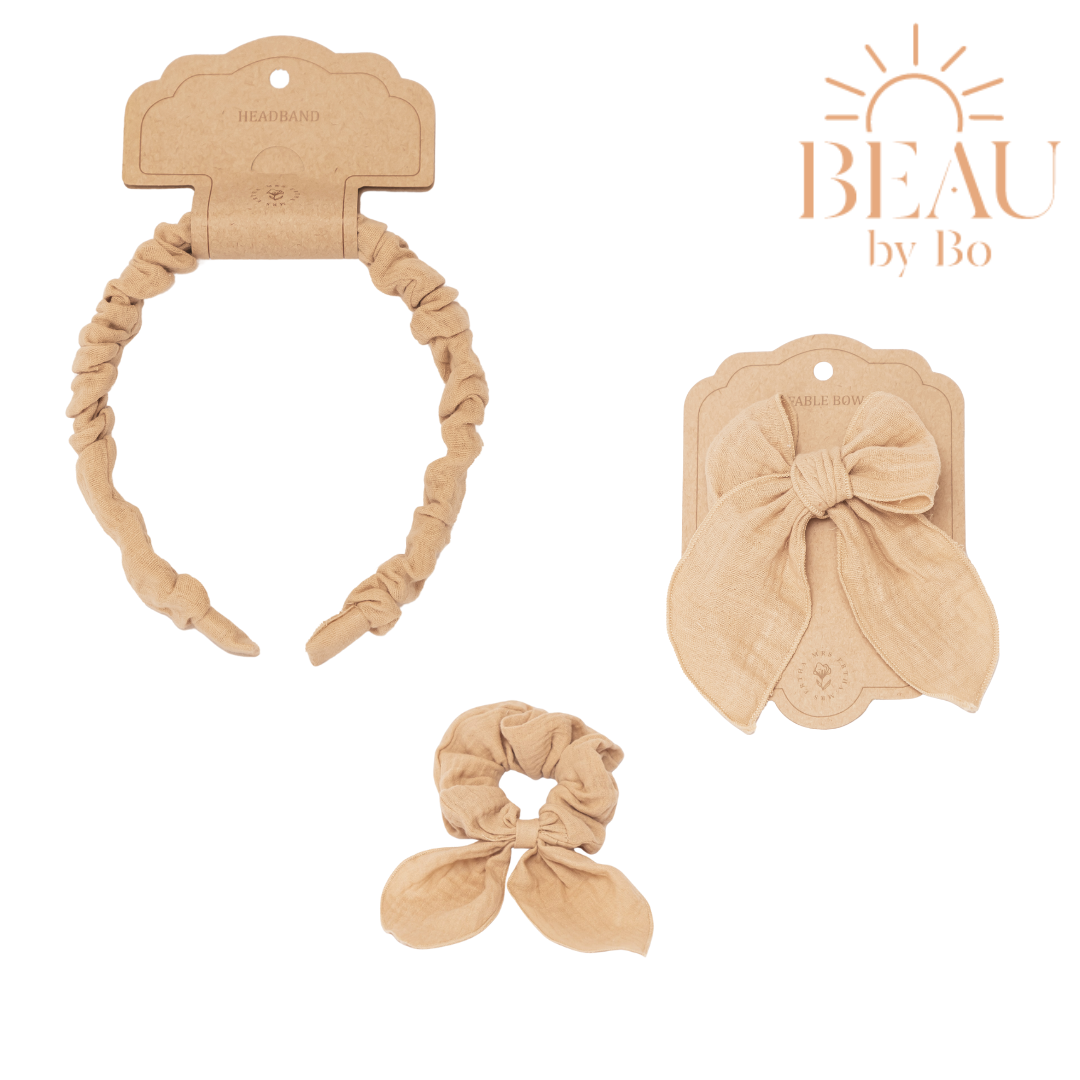 BEAU by Bo Mrs Ertha Haaraccessoires - Haarband + Scrunchie + Clip met strik - Sunshine