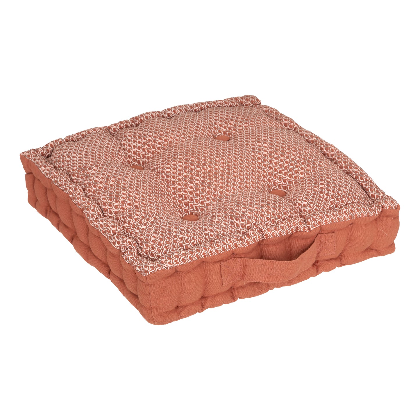 Atmosphera Otto Floor Cushion 40x40x8cm with handle and 4 buttons - Terracotta