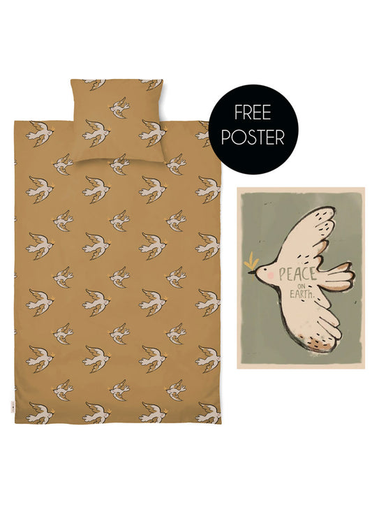 Housse de couette simple Studio Loco Bird - 140x220cm - Moutarde