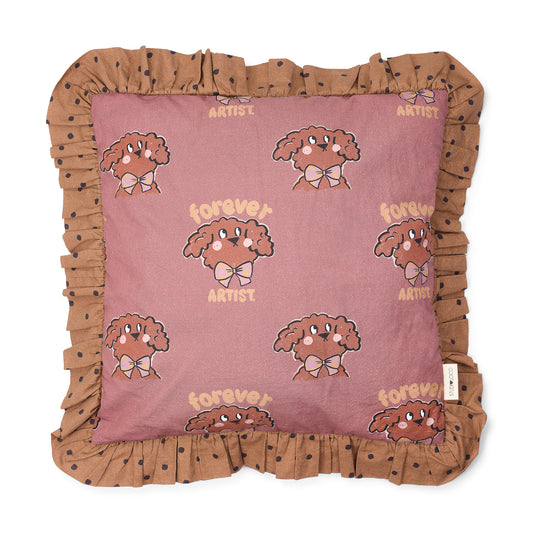 Studio Loco Coussin Décoratif à Volants Chien - 40x40cm - Rose/Marron