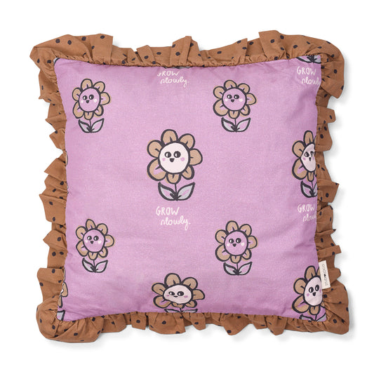 Studio Loco Coussin Décoratif à Volants Floral - 40x40cm - Violet/Marron