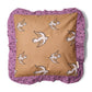 Studio Loco Coussin Décoratif à Volants Oiseau - 40x40cm - Marron/Violet