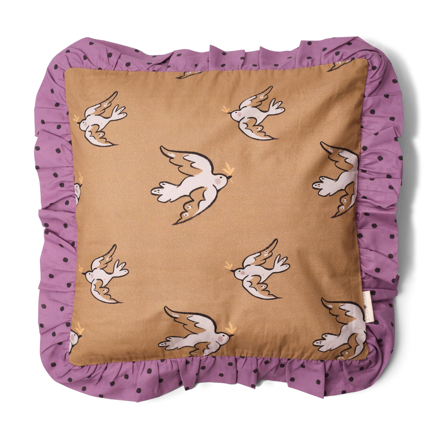 Studio Loco Frilled Sierkussen Bird - 40x40cm - Bruin/Paars