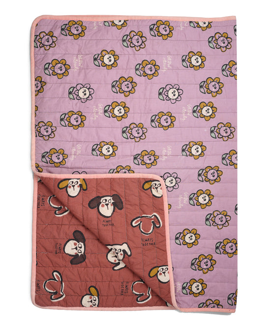 Studio Loco Plaid Dog/Floral - 135x95cm - Paars/Roze