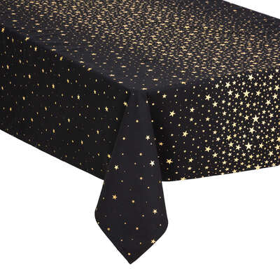 DELUXE tablecloth Christmas cotton - Black with gold or silver stars - 140 x 240 cm - Cotton - Christmas tablecloth