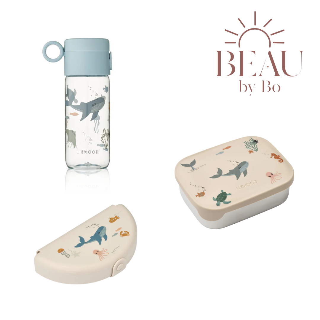 Bundel Liewood Back to School set - Lunchbox + Snackdoos + Drinkfles - Sea Creature/Sandy