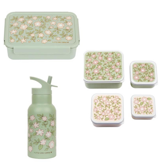 A Little Lovely Company Back to School Set - Drinking bottle stainless steel/4 Snack boxes/Bentobox - Bloesems Pink