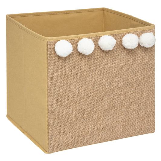 Atmosphera Kids Opbergdoos / opberger Vierkant - Jute pompom - 29 x 29 cm