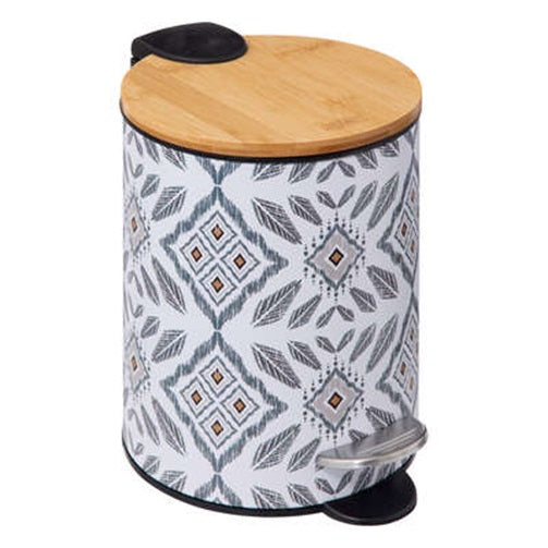 5Five Hapache soft close pedal bin made of metal with bamboo lid - 3L - Green multi