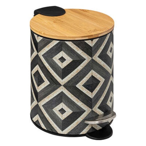 5Five Hapache soft close pedal bin made of metal with bamboo lid - 3L - Black multi