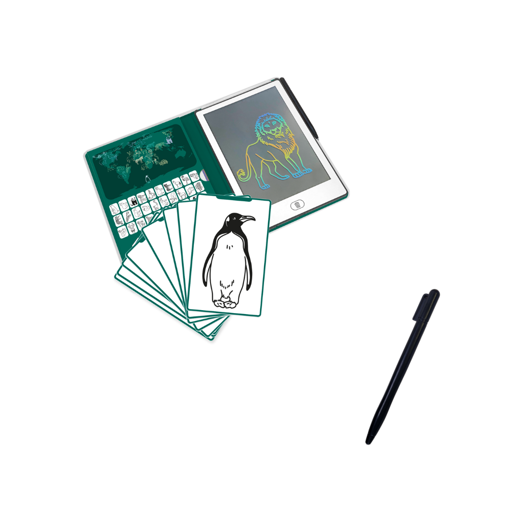 BEAU by Bo Kidywolf Kidydraw Mini Tekenboek met LCD-scherm - Dieren over de hele wereld + Extra Pennetje