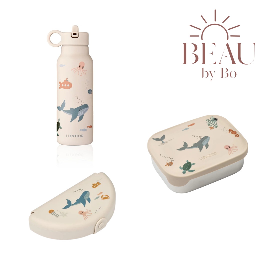 Bundel Liewood Back to School set - Lunchbox + Snackdoos + Drinkfles - Sea Creature/Sandy