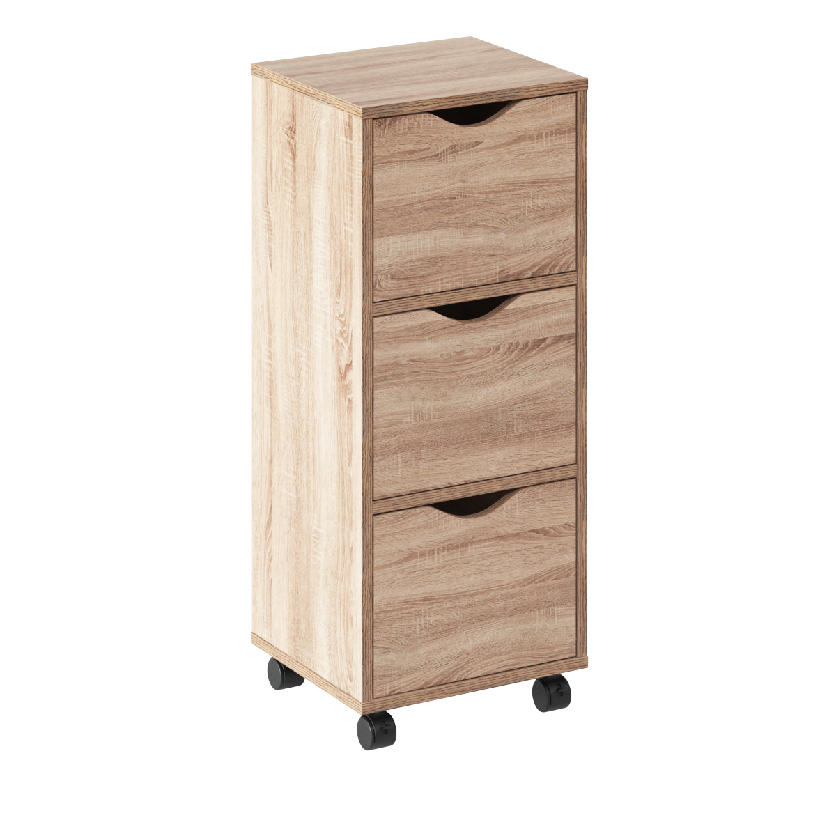 5Five Armoire avec 3 tiroirs sur roulettes - 33x30x81cm - Effet bois naturel - Marron