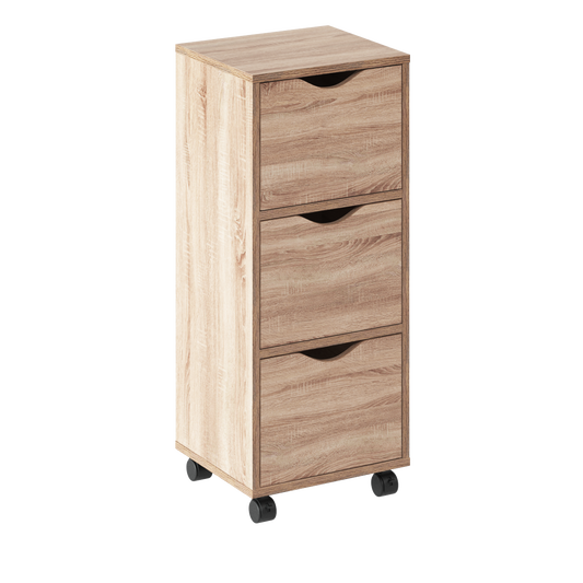 5Five Kast met 3 lades op wielen - 33x30x81cm - Natuurlijk houteffect - Bruin