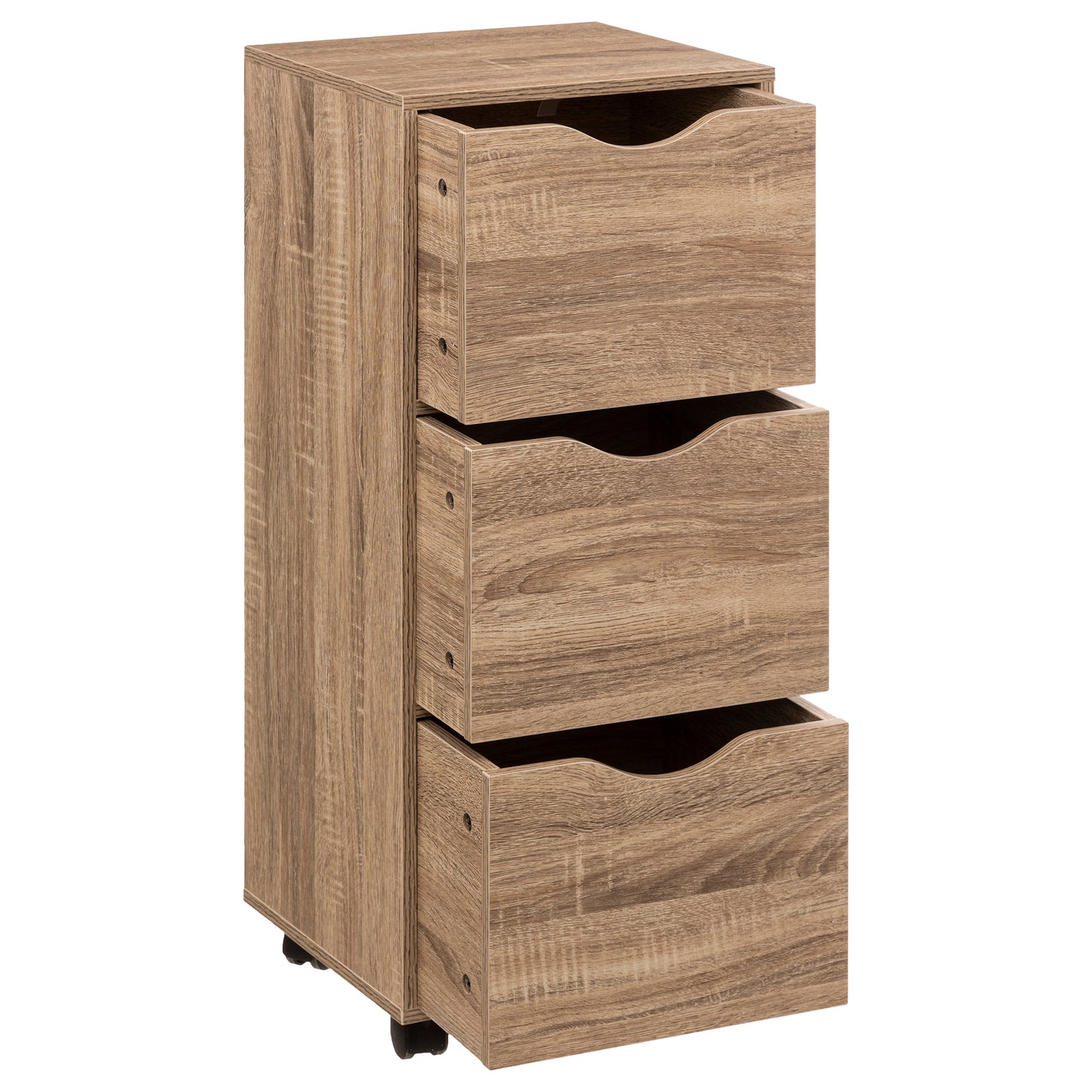 5Five Armoire avec 3 tiroirs sur roulettes - 33x30x81cm - Effet bois naturel - Marron