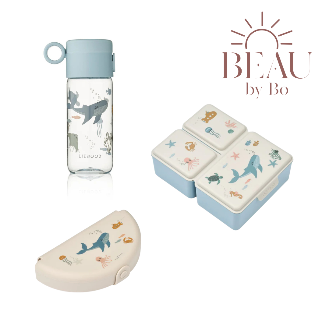 Bundel Liewood Back to School set - Lunchbox + Snackdoos + Drinkfles - Sea Creature/Sandy