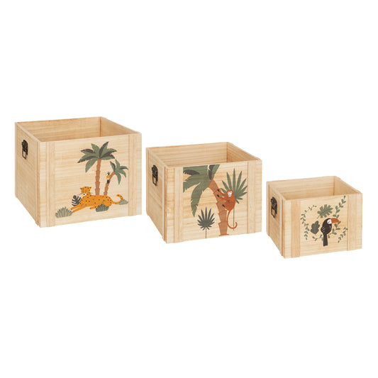 Atmosphera Kids wooden crates jungle - Set of 3 - Storage