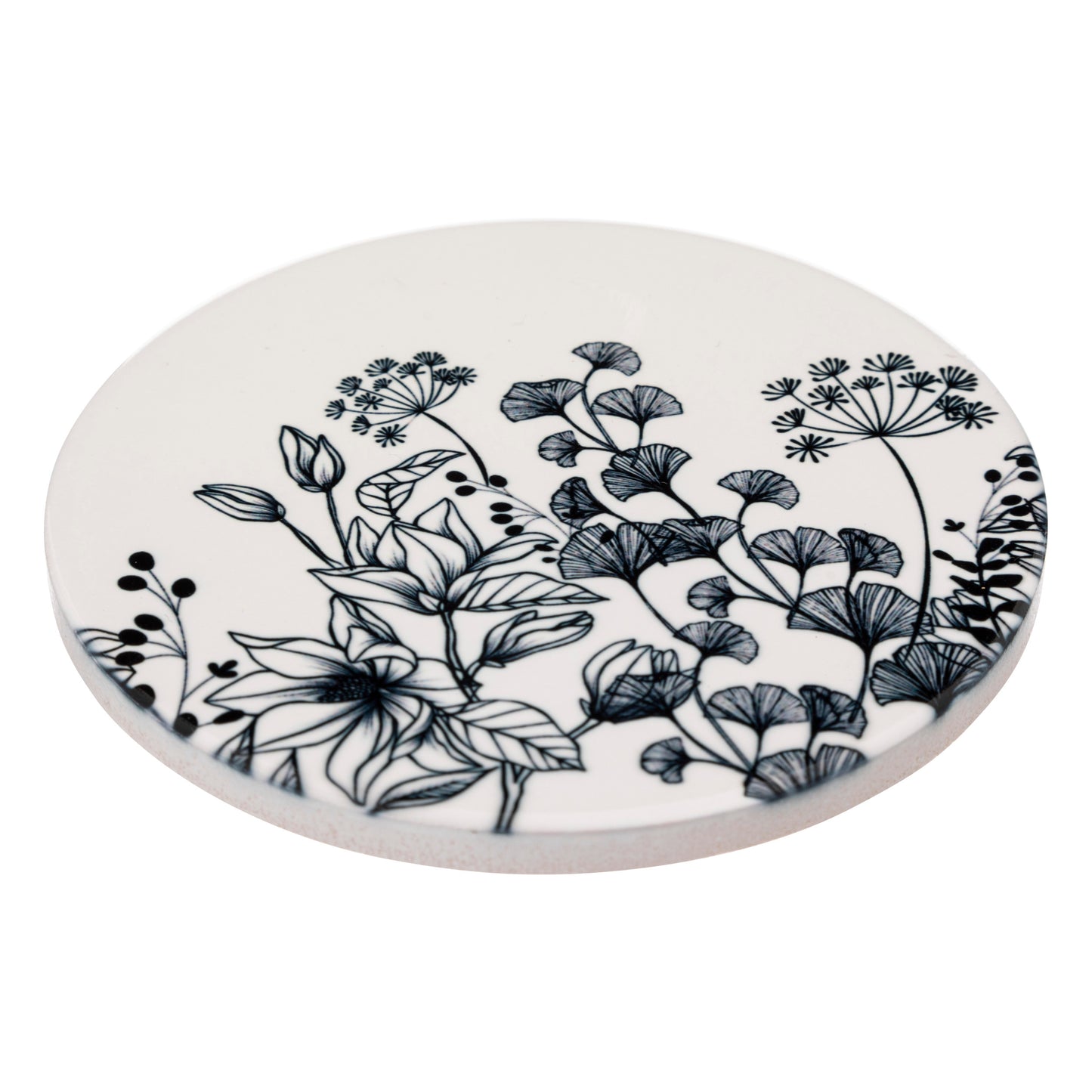 Atmosphera Presentatie schotel - Glas tekening - Set van 4 - Witte bloemen - D10cm